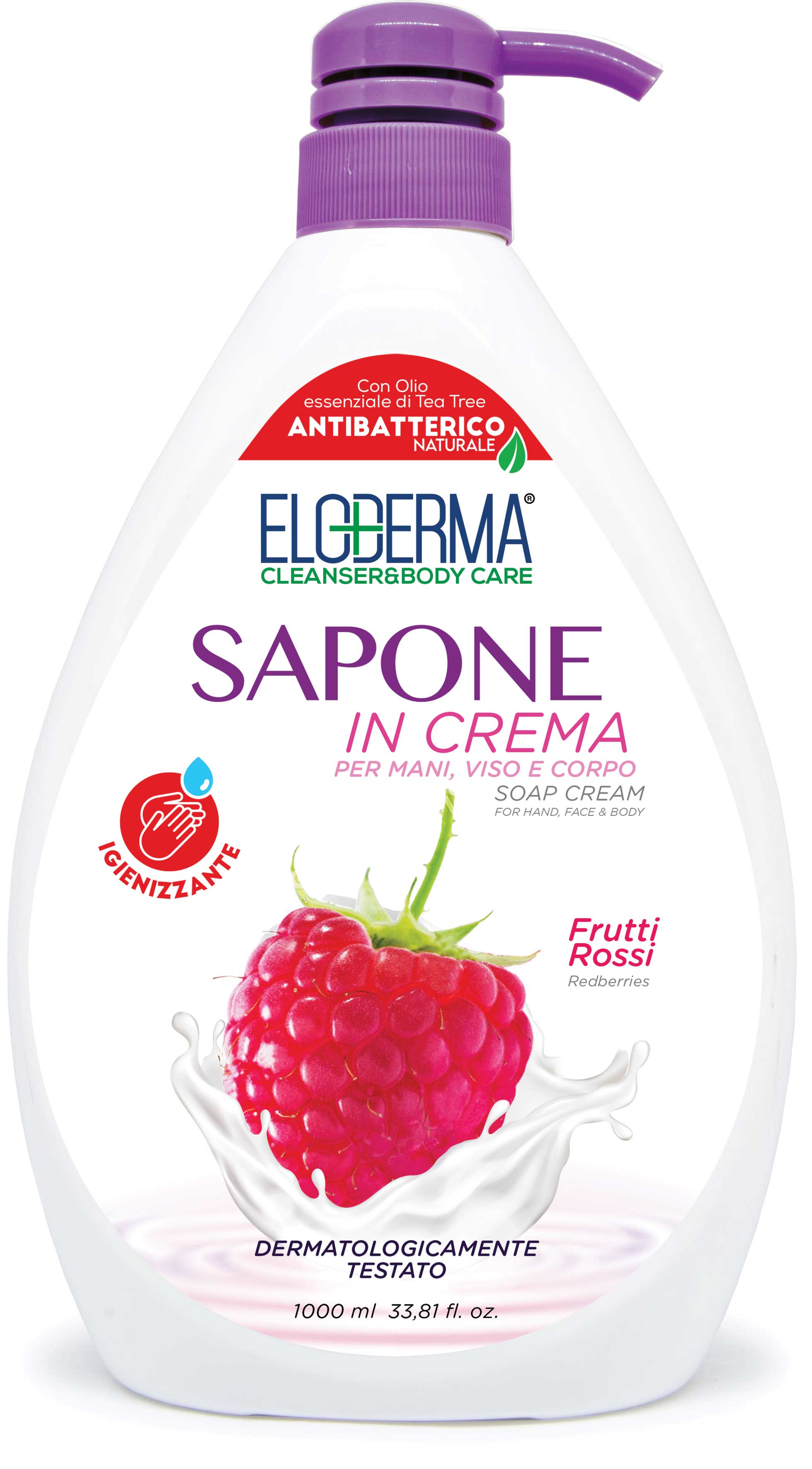 Eloderma Red Berries Antibacterial Liquid Cream Soap with Pump, 1 L
