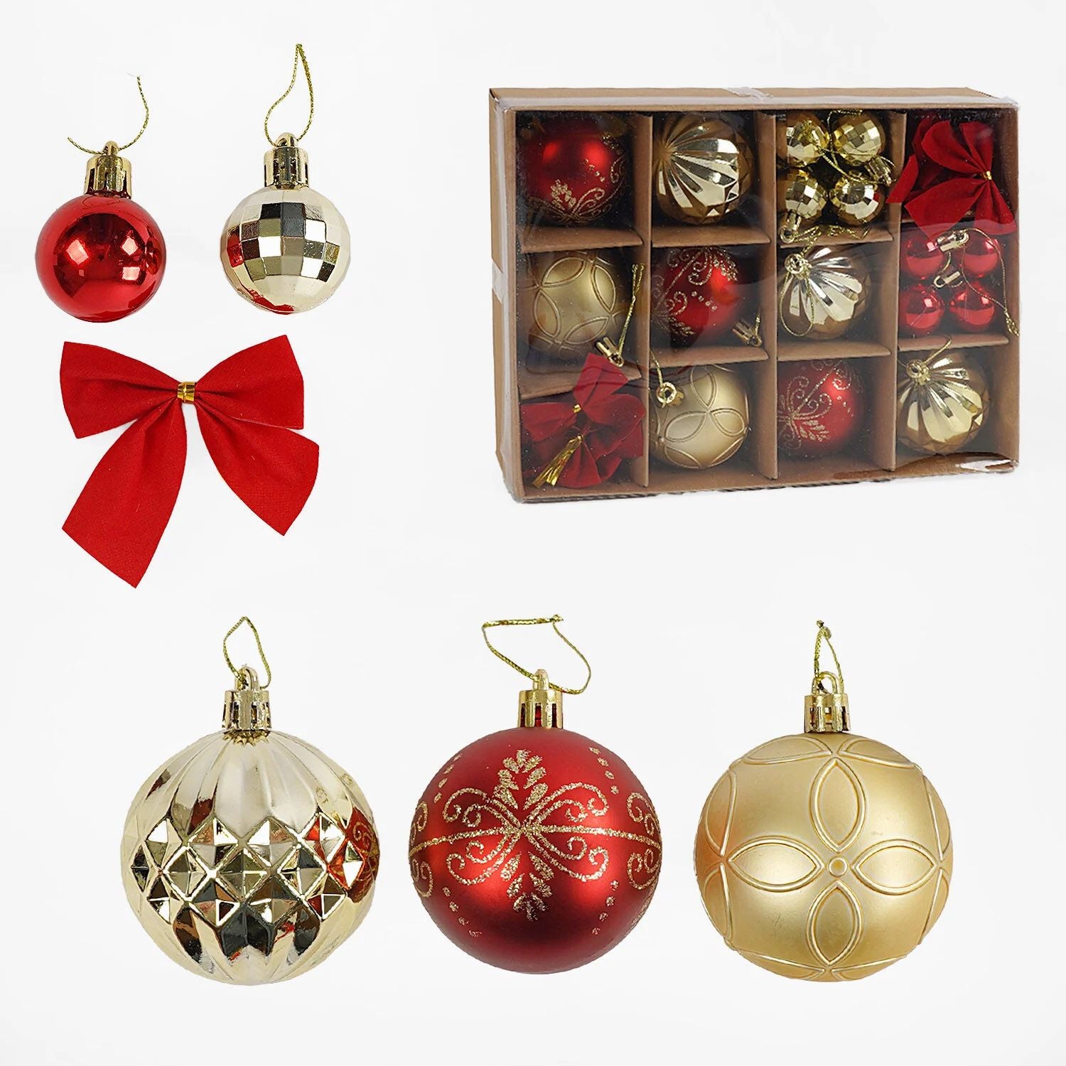 C 67502 Ball & Bow Christmas Ornament Set, 36 pcs