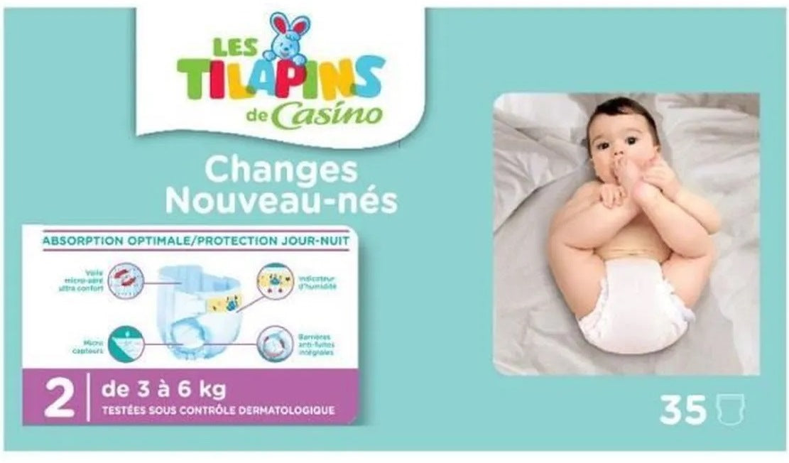Les Tilapins de Casino Size 2 Baby Diapers, 3-6 kg, 35 pcs