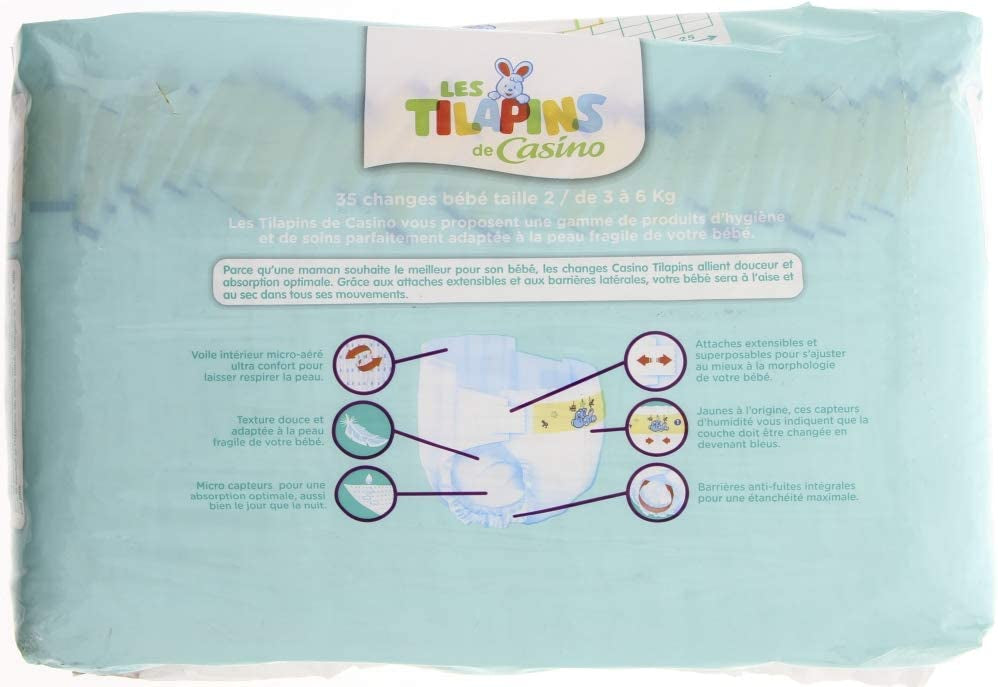 Les Tilapins de Casino Size 2 Baby Diapers, 3-6 kg, 35 pcs - Image 3