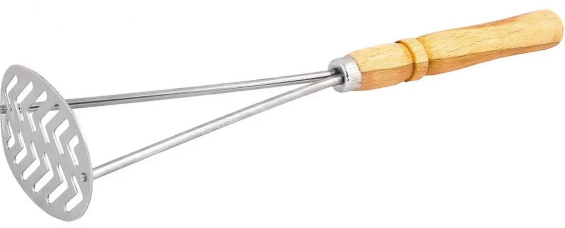 Oval Metal Potato Masher with Lacquered Wooden Handle
