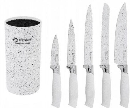 Edenberg EB-5103W White Stainless Steel Kitchen Knife Set with Stand, 6 pcs