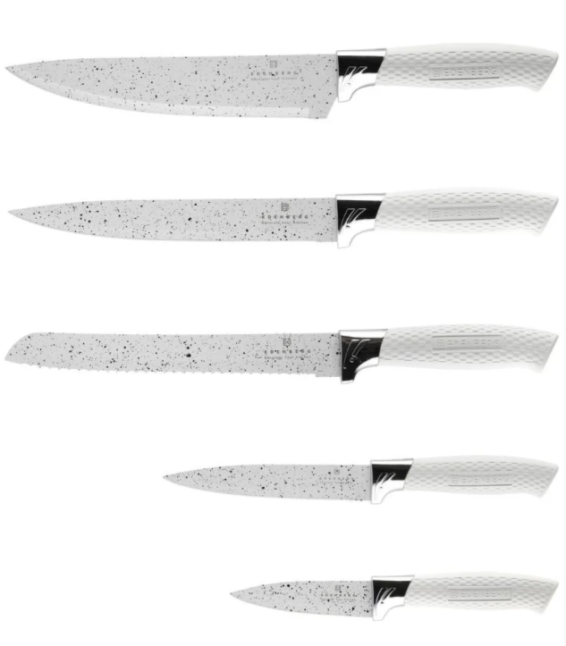 Edenberg EB-5103W White Stainless Steel Kitchen Knife Set with Stand, 6 pcs - Image 2