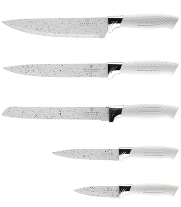 Edenberg EB-5103W White Stainless Steel Kitchen Knife Set with Stand, 6 pcs - Image 2