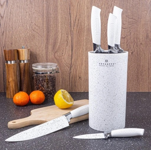 Edenberg EB-5103W White Stainless Steel Kitchen Knife Set with Stand, 6 pcs - Image 3