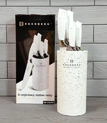 Edenberg EB-5103W White Stainless Steel Kitchen Knife Set with Stand, 6 pcs - Image 4