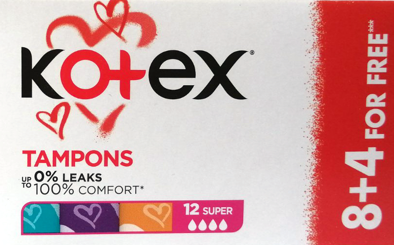 Kotex Super Tampons, 8 + 4 pcs
