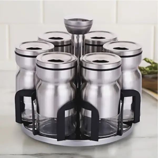 Empire EM3171 Spice Container Set on Round Rack, 6 pcs - Image 3