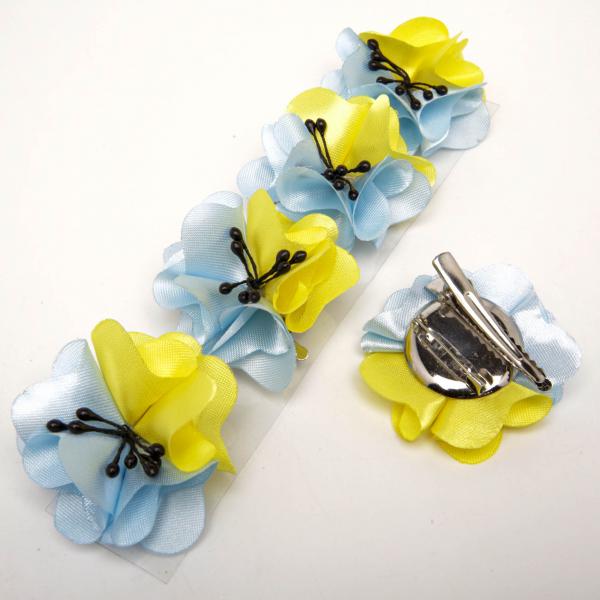 Kids' Yellow and Blue Flower Duckbill Hair Clip 6-5105, 5.5 cm Diameter (Price per 1 pc)