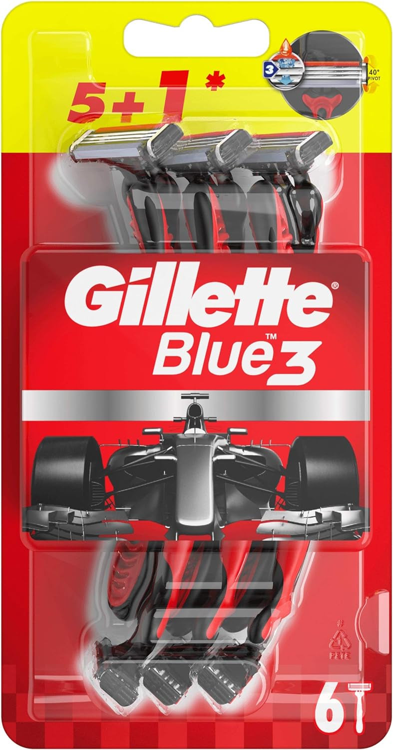 Gillette Blue 3 Red Men's Disposable Razors, 5+1 pcs