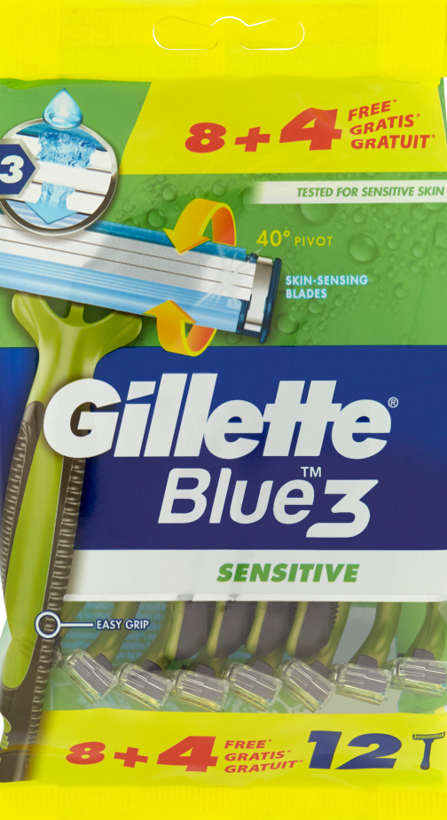 Gillette Blue 3 Sensitive Razors, 8 + 4 pcs