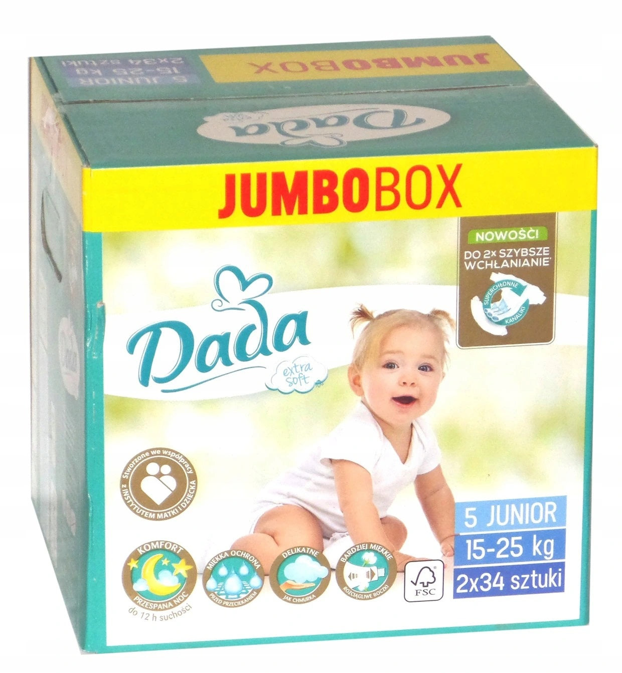 Dada Extra Soft (5) Junior Jumbo Box Baby Diapers, 68 pcs, 15-25 kg
