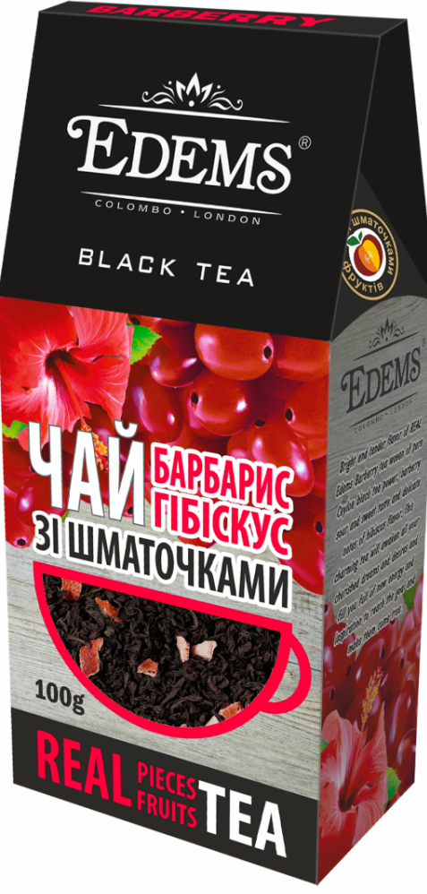 Edems Barberry & Hibiscus Black Tea with Fruit Pieces, 100 g