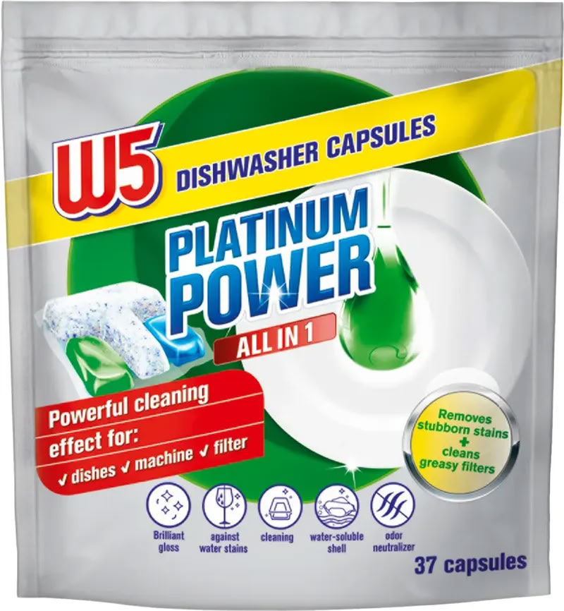 W5 Platinum Dishwasher Tablets, 37 pcs (Price per 1 pc)