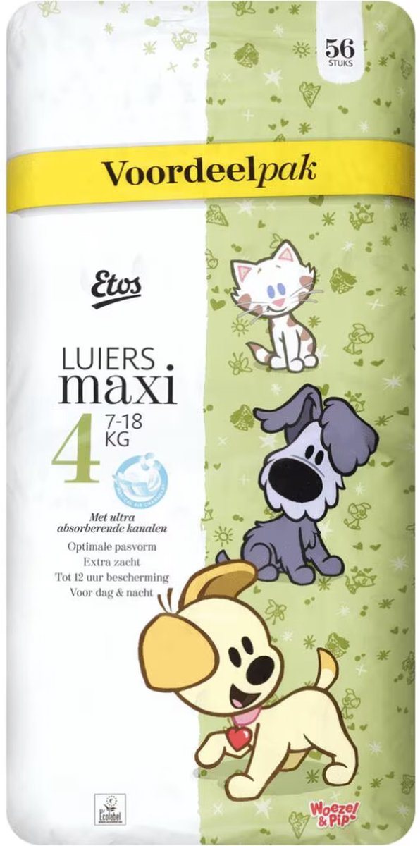 Etos Maxi 4 (7-) Baby Diapers, 56 pcs, 18 kg