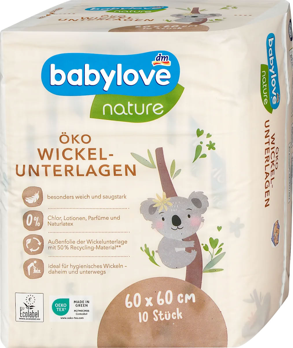 Babylove Nature Eco Baby Changing Pads, 60 x 60 cm, 10 pcs