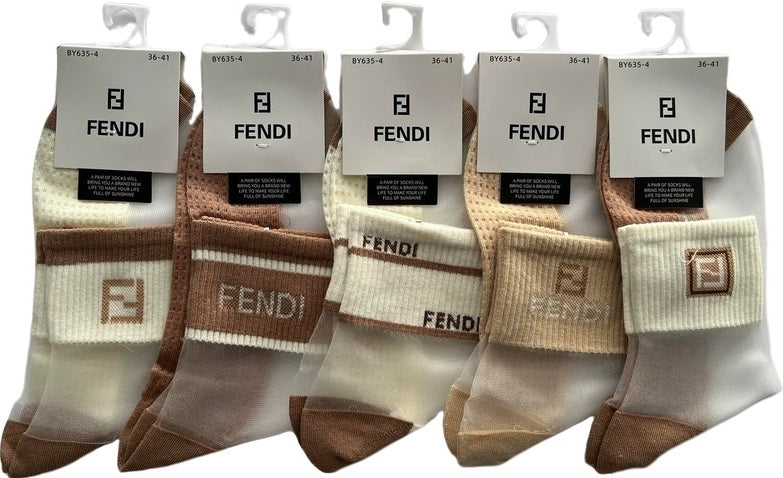 Fendi BY635-4/BY634-4 Women's Crew Socks, Size 36-41