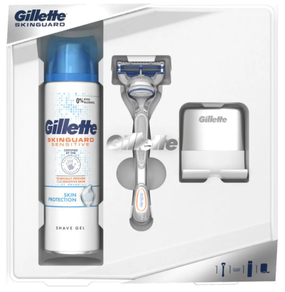 Gillette SkinGuard Sensitive Men's Gift Set: Razor, Shaving Gel & Stand