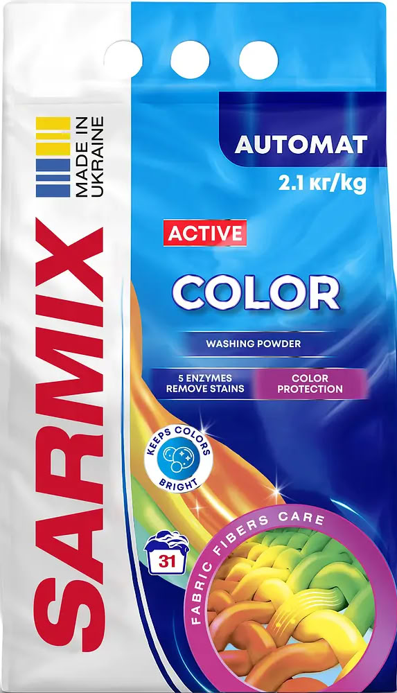 Sarmix Active Color Laundry Detergent Powder for All Wash Types, 31 Loads, 2.1 kg