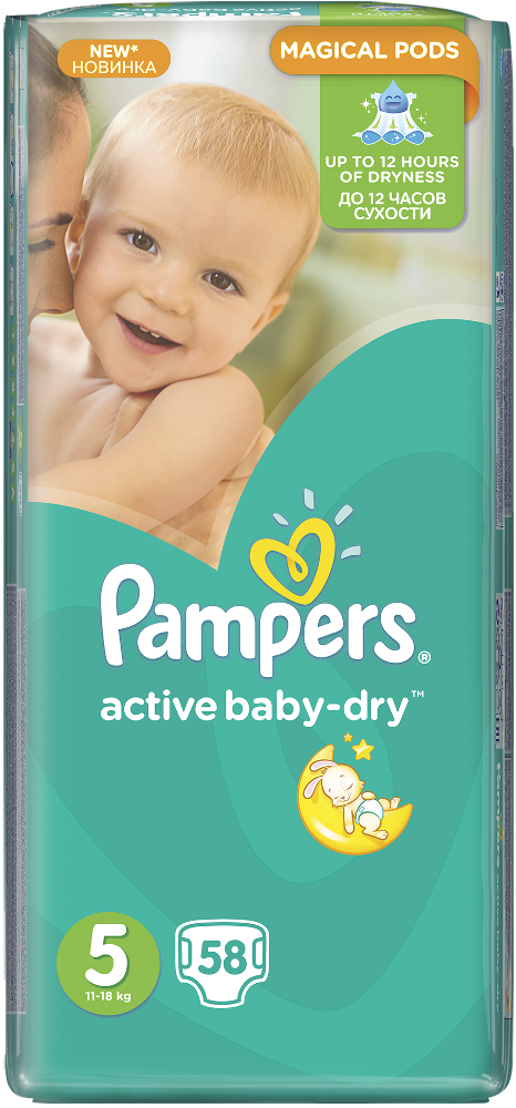 Pampers Active Baby-Dry Size 5 Baby Diapers, 58 pcs, 11-18 kg