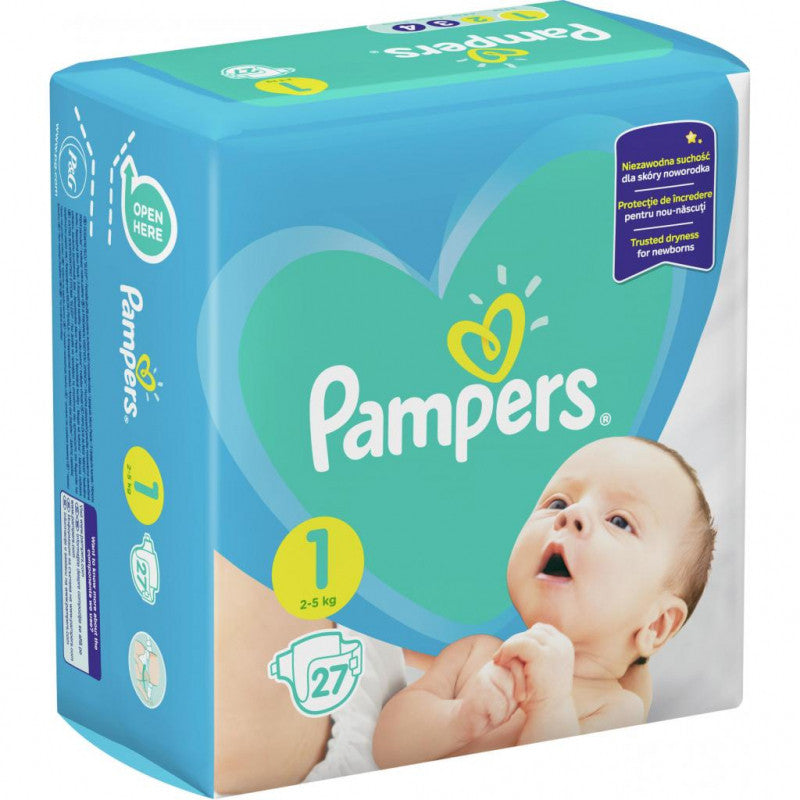 Pampers New Baby-Dry Size 1 Newborn Baby Diapers, 27 pcs, 2-5 kg