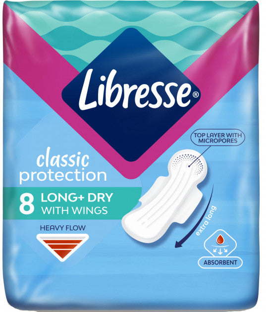 Libresse Classic Protection Long Dry Sanitary Pads, 8 pcs