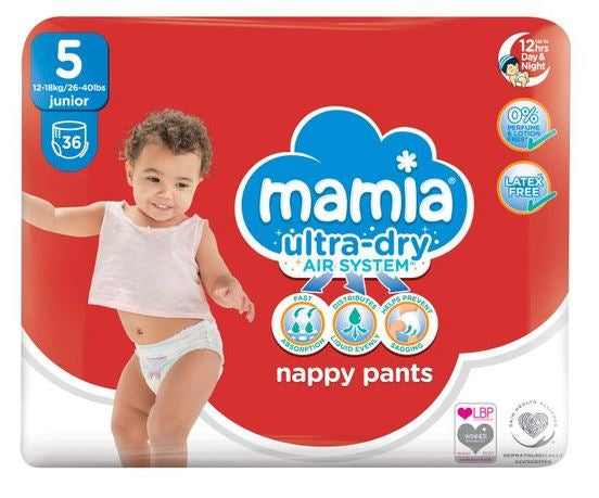 Mamia 5 Baby Pull-Up Diaper Pants, 36 pcs, 12-17 kg