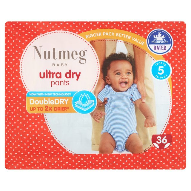 Nutmeg Ultra Dry 5 Baby Pull-Up Diaper Pants, 36 pcs, 12-18 kg