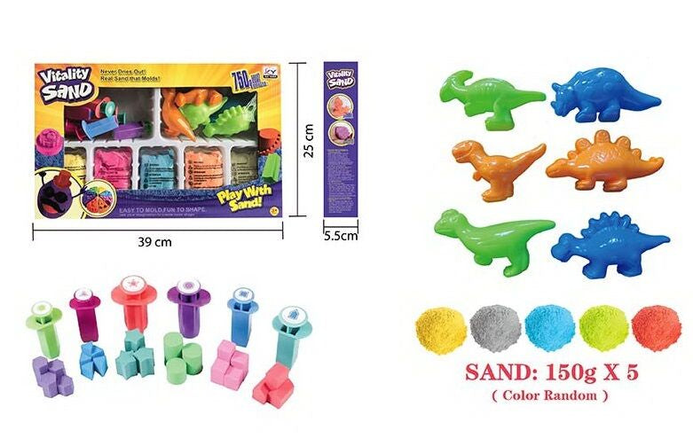 Vitality Sand 1903 A/D/H Kinetic Sand Set with 5 Colors & 14 Molds, Assorted, 750 g