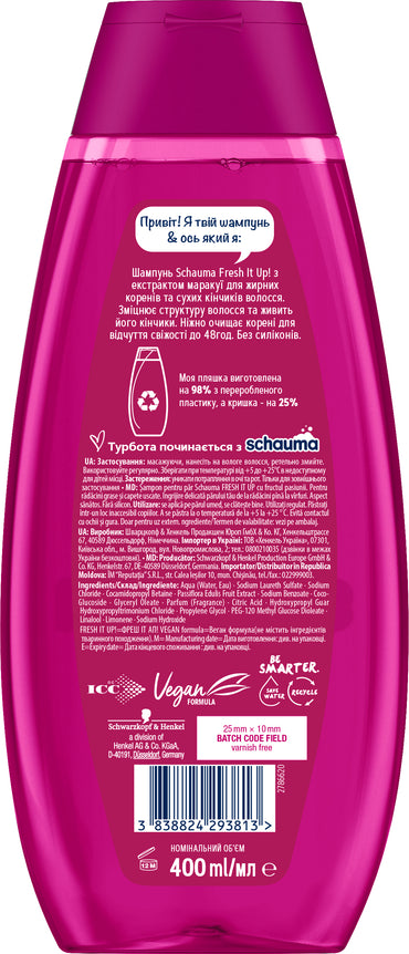 Schauma Fresh it up with Extract Passion Fruit Shampoo, 400 mL - Image 2