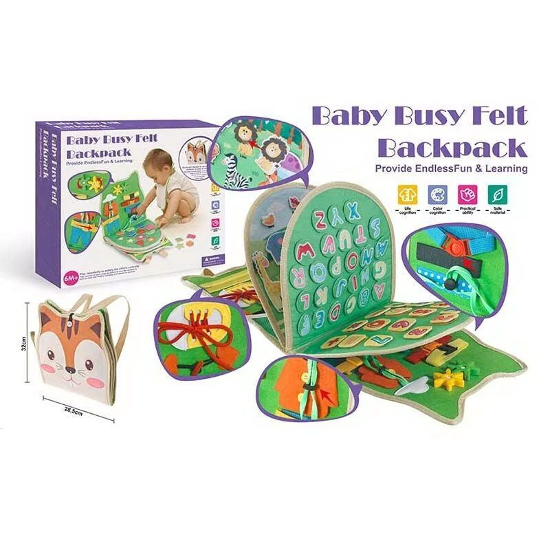 1368 Baby Bust Felt Activity Backpack with English Alphabet, Numbers, Shapes, Animals & Fasteners