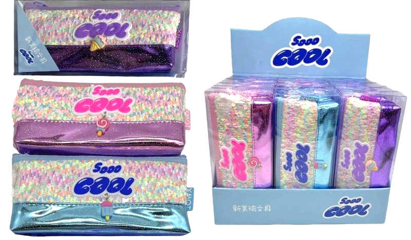 77-13 Sooo Cool Glitter Sequin School Pencil Case - Image 2