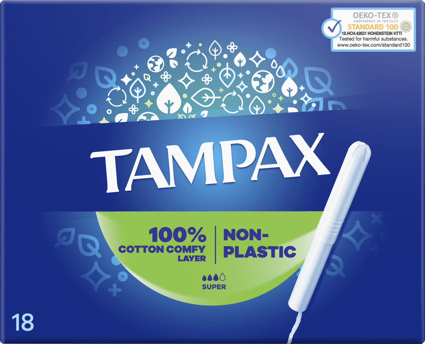 Tampax Super Applicator Tampons, 3-Drop Absorbency, 18 pcs