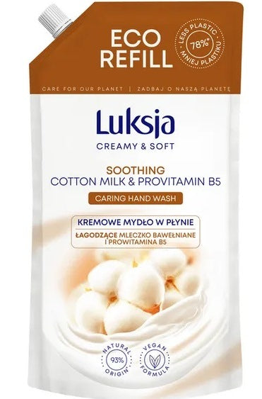 Luksja Cotton Milk & Provitamin B5 Liquid Cream Soap Refill Pouch, 900 mL