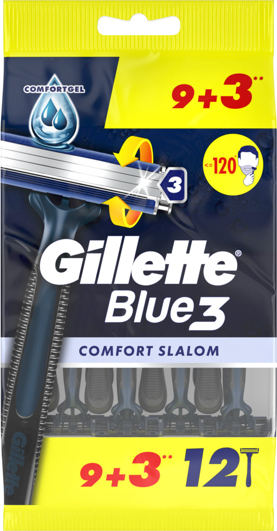 Gillette Blue 3 Comfort Slalom Men's Disposable Razors, 9 + 3 pcs