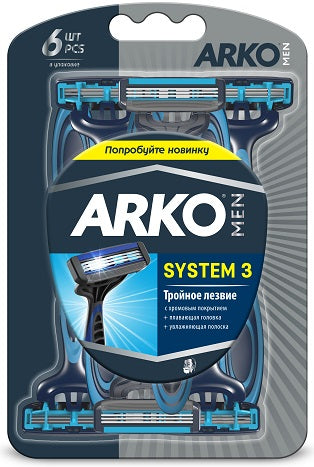 Arko T3 System Triple-Blade Razors, 6 pcs