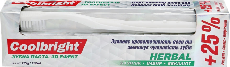 Coolbright Herbal 3D Effect Toothpaste & Toothbrush Set, 130 mL