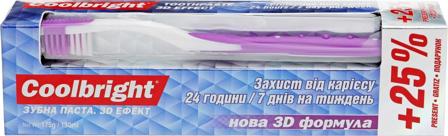 Coolbright Caries Protection 3D Effect Toothpaste & Toothbrush Set, 130 mL