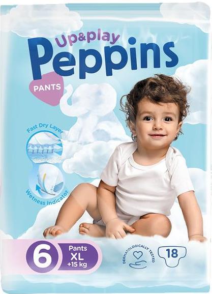 Peppins Up&Play Baby Pull-Up Diaper Pants Size 6, 15+ kg, 18 pcs