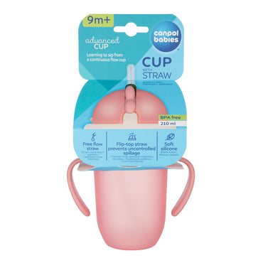 Canpol Babies 56/522 Pink Baby Cup with Silicone Straw, 9+ Months, 210 mL - Image 2
