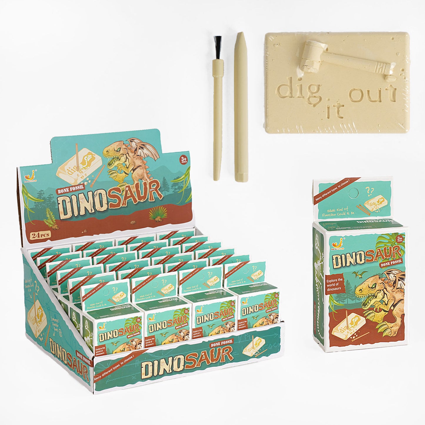 AT670 Dinosaur Excavation Set with Plaster Block, Skeleton, Brush & Chisel