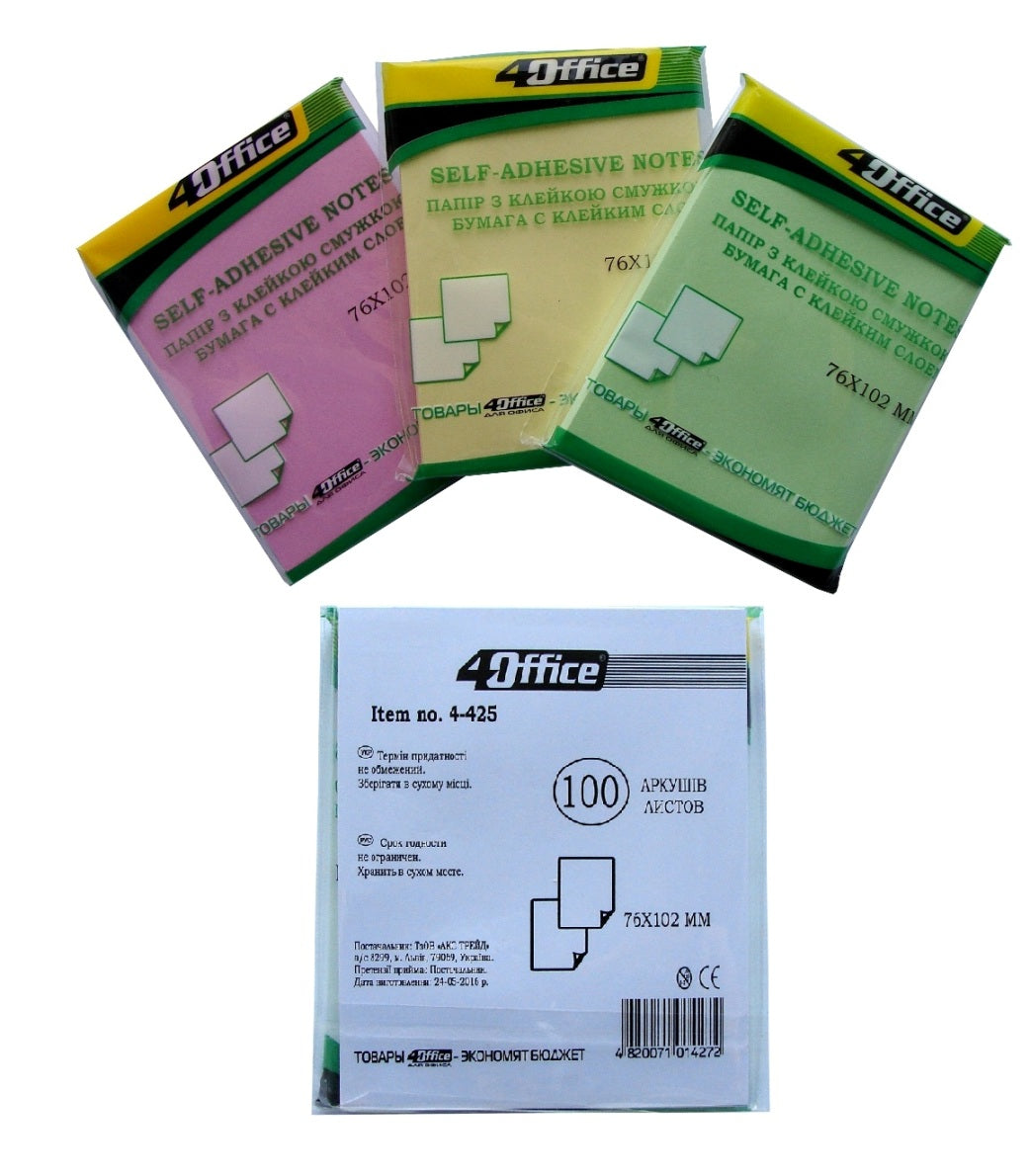 4Office 4-425 Sticky Notes, 76 x 102 mm, 100 Sheets - Image 3