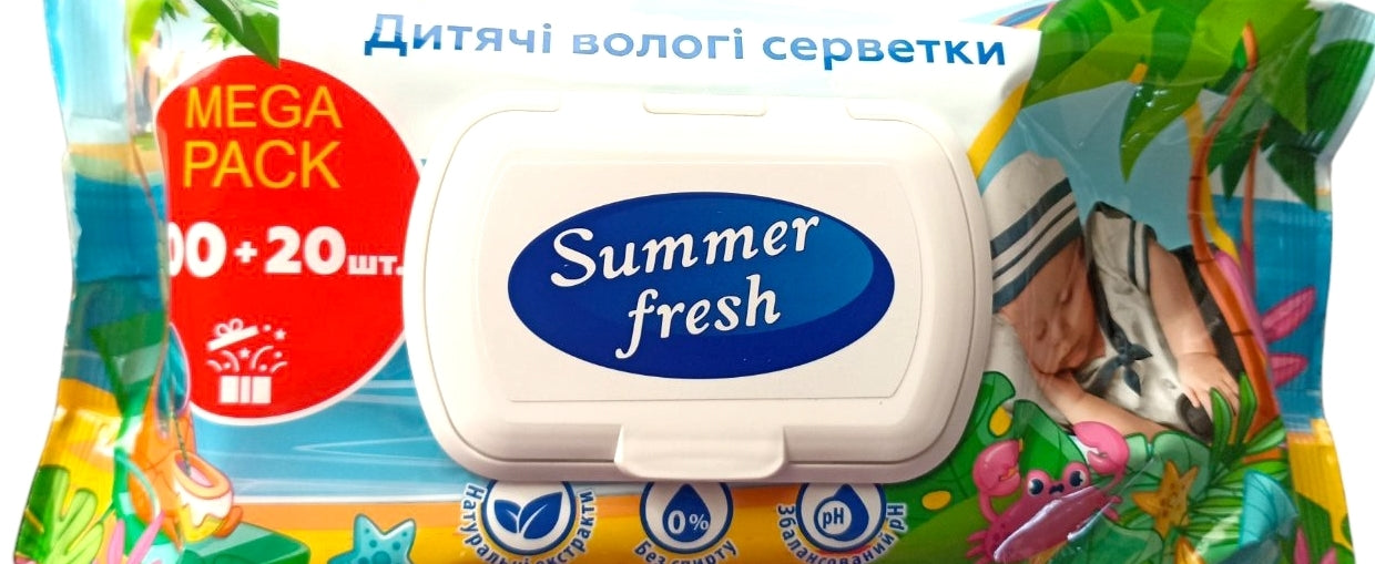 Summer Fresh Kids Wet Wipes with Lid, 120 pcs