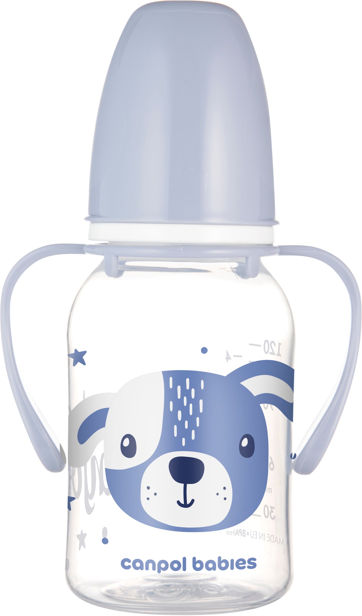 Canpol Babies 11/823 Blue Cute Animals Baby Bottle with Handles, 120 mL