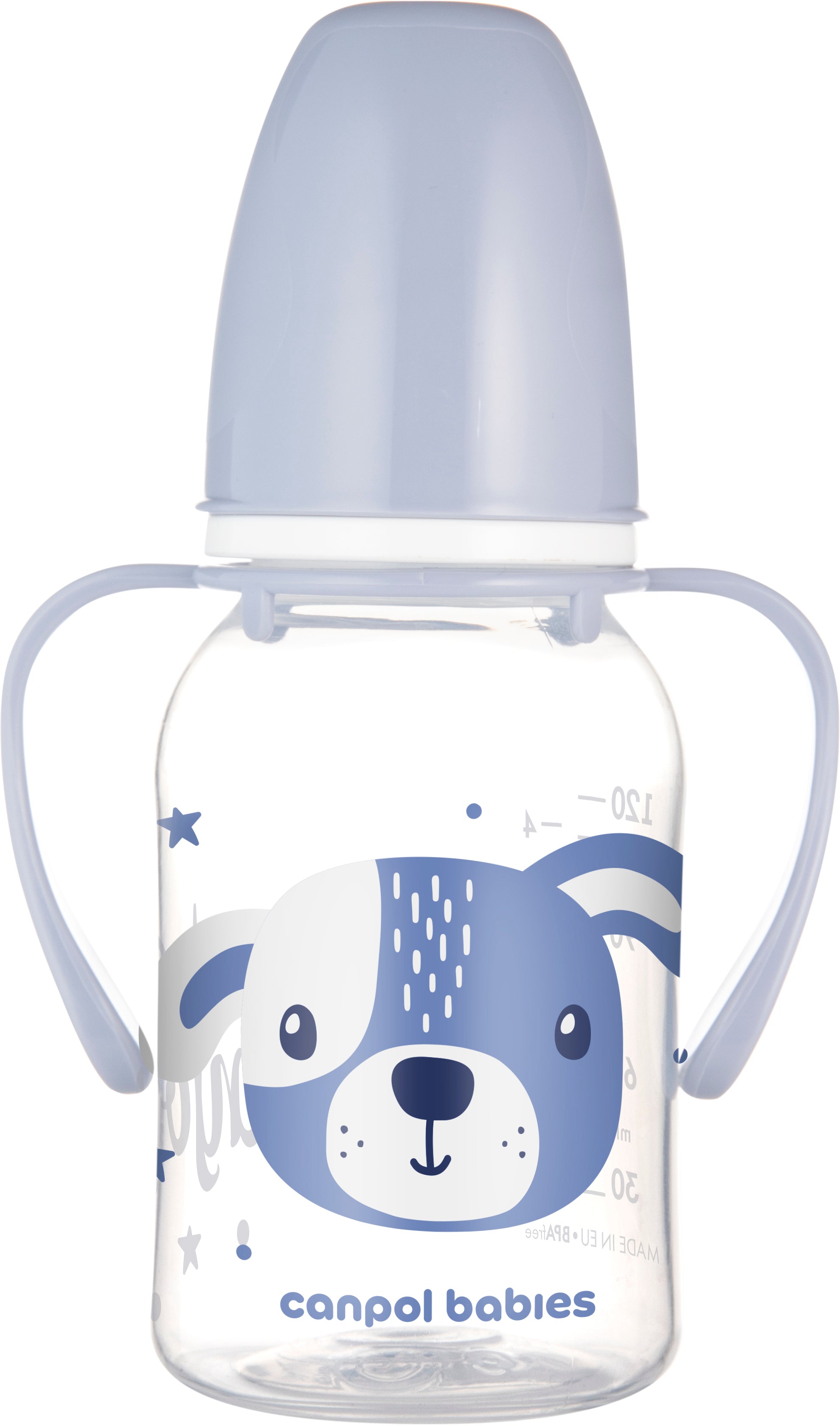 Canpol Babies 11/823 Blue Cute Animals Baby Bottle with Handles, 120 mL