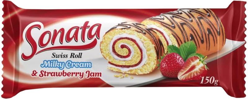 Sonata Strawberry-Flavored Sponge Roll, 150 g