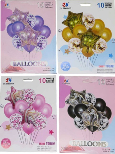 2065-10 Marble Star Balloon Set, 10 pcs