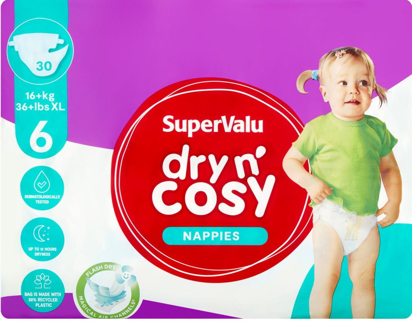 SuperValu Dry N' Cosy 6 Baby Diapers, 16+ kg, 30 pcs