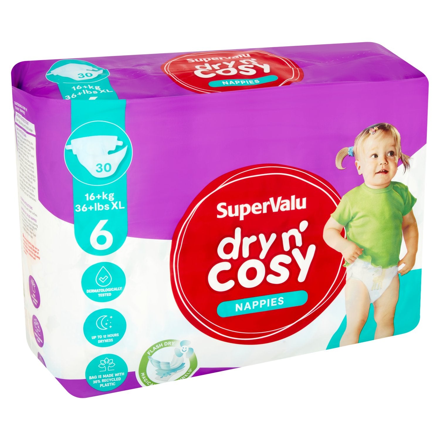 SuperValu Dry N' Cosy 6 Baby Diapers, 16+ kg, 30 pcs - Image 2