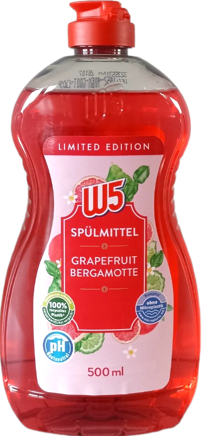 W5 Grapefruit & Bergamot Dishwashing Liquid, 500 mL